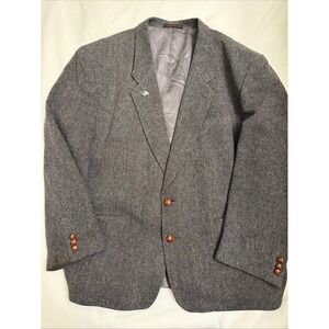 Vintage English Manor Wool Tweed herringbone Mens 50R Gray 2 Button Sport Coat